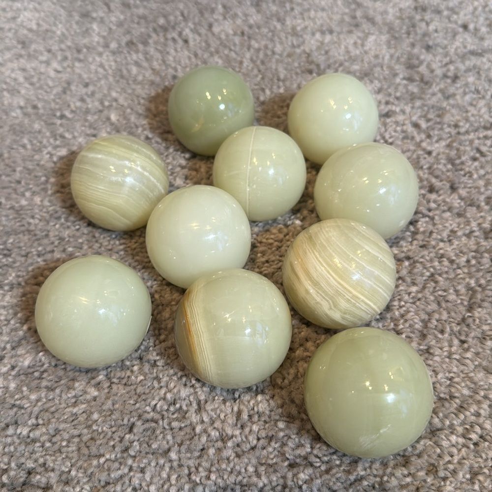 Unique Light Green Polished Stone Ball Spheres Set of 12 Stress Balls Home Decor